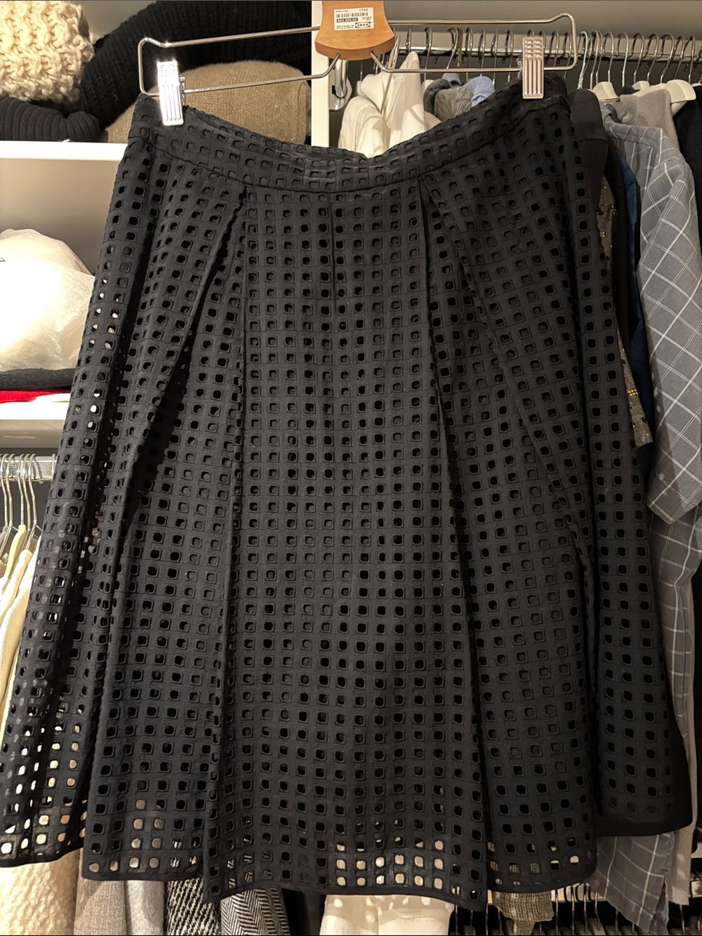 Vince Camuto Black Laser-Cut Circle Skater Skirt